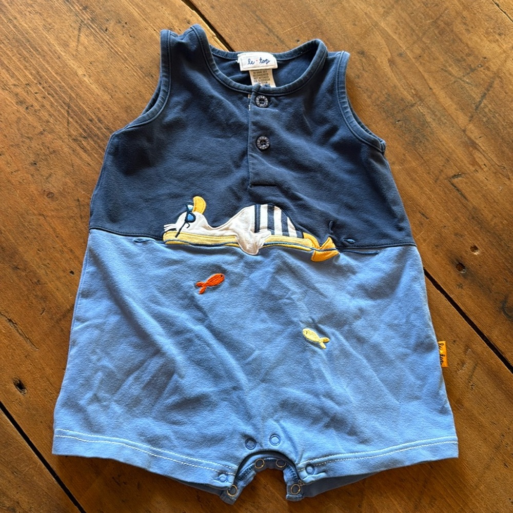 Le Top Duck Swimming Appliqué Sleeveless Onesie Romper Baby 12M